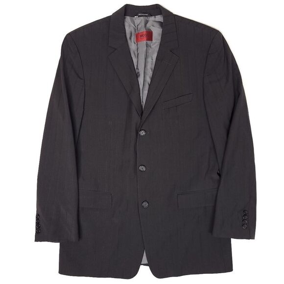 Hugo Boss Albo/Hago Mens 42L 3 Button Jacket Blazer Pinstripe Charcoal Wool - Picture 1 of 8